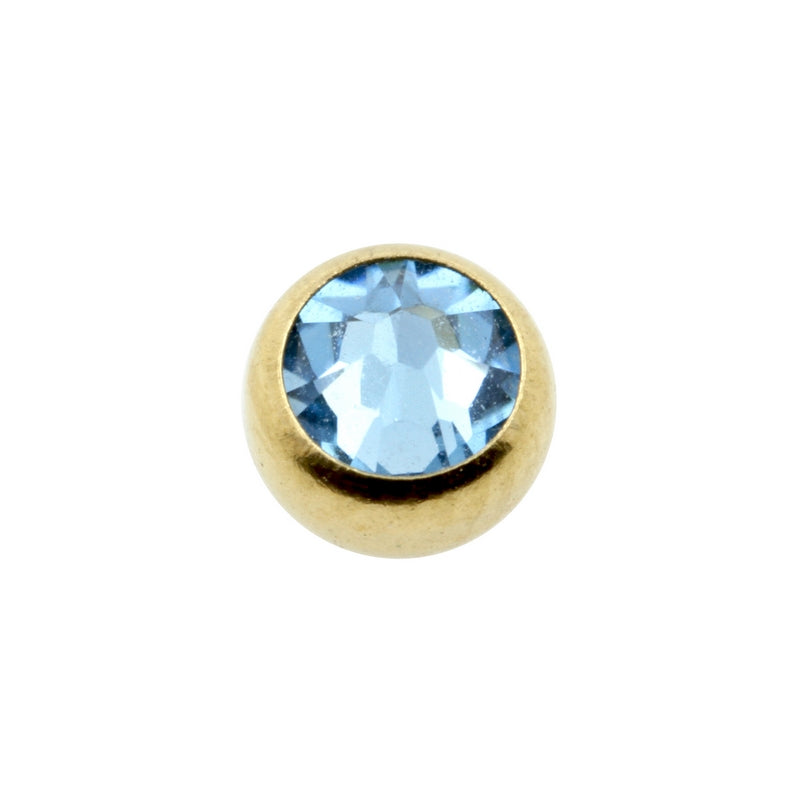 Surgical Steel Threaded Ball With Crystal Aquamarine