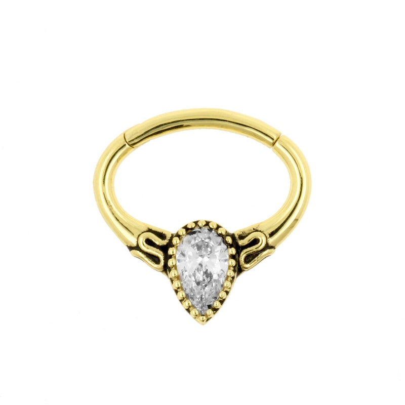 18 Karaats Gouden Daith Clicker - Zirkonia Droplet