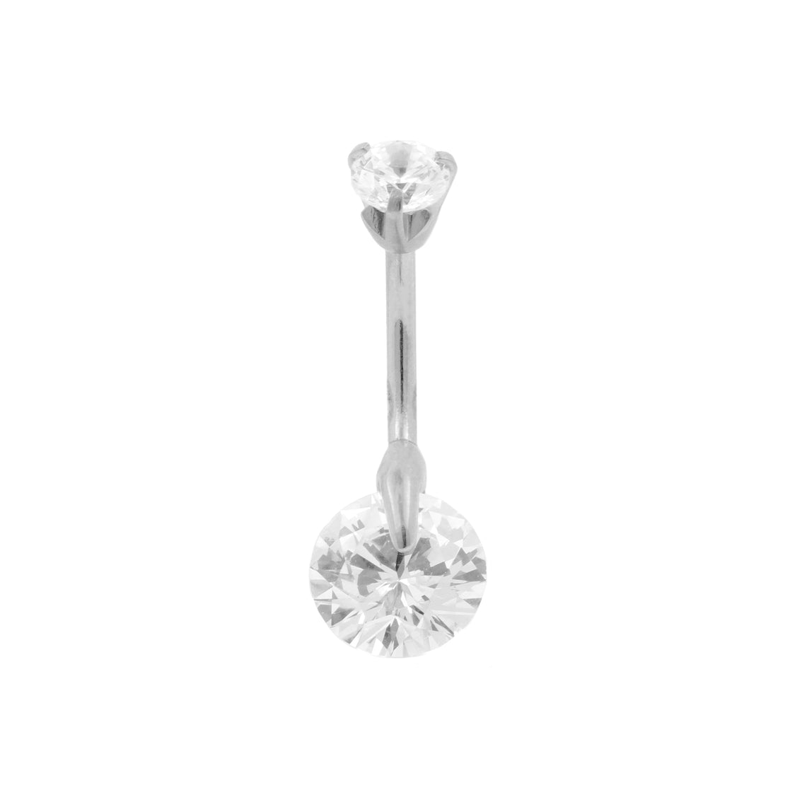 Surgical Steel Belly Bar With Floating Zirkonia Silver