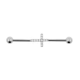 Chirurgischer Stahl Industrial Barbell mit Zirkonia - Kreuz Silber