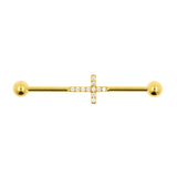 Chirurgischer Stahl Industrial Barbell mit Zirkonia - Kreuz Gold