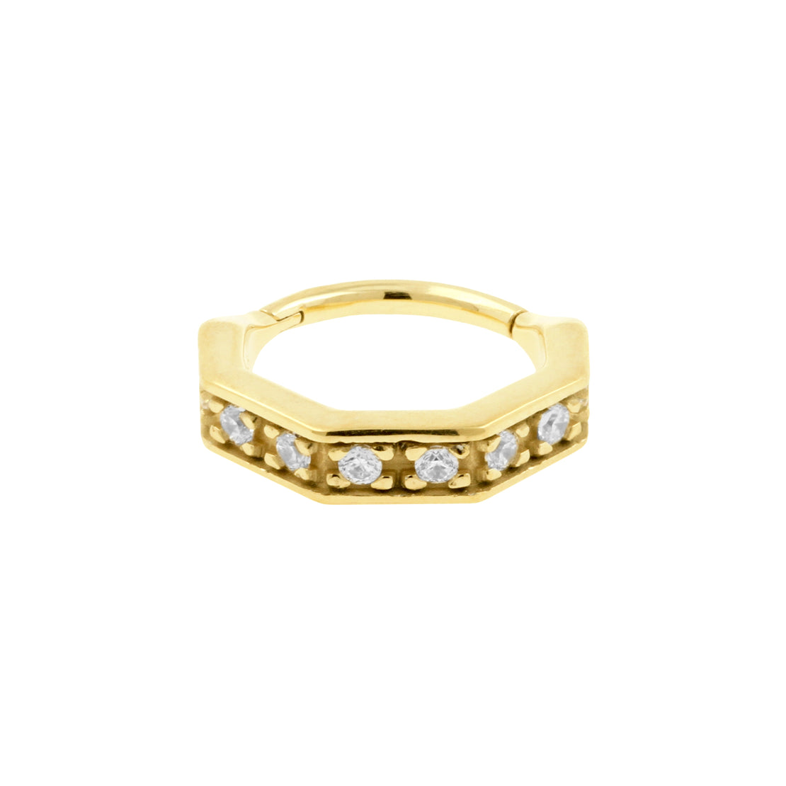 Nikkelvrij Staal Octagon Click Ring Ingezet Met Zirkonia Goud