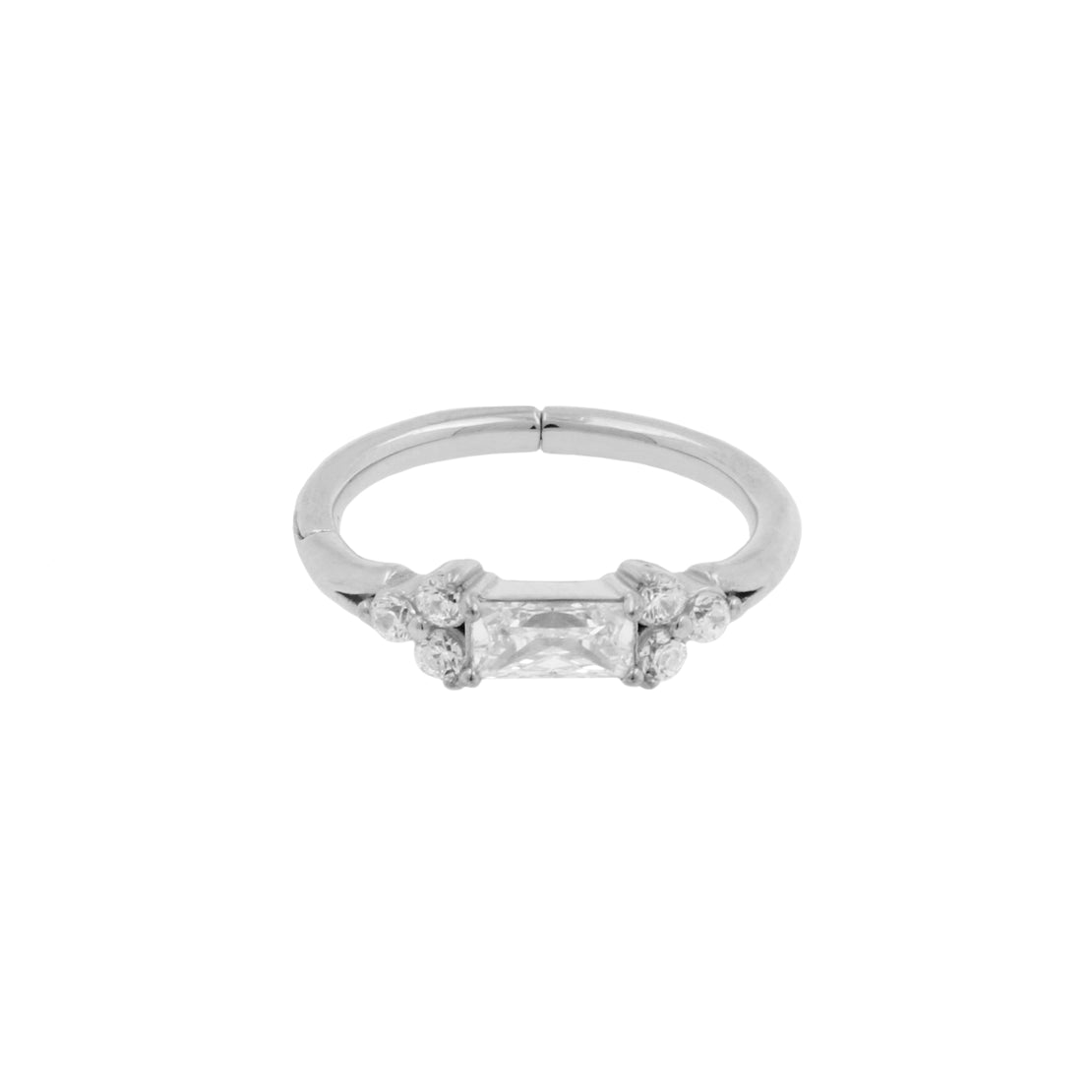 Nikkelvrij Staal Click Ring Ingezet met Zirkonia Baguette Zilver