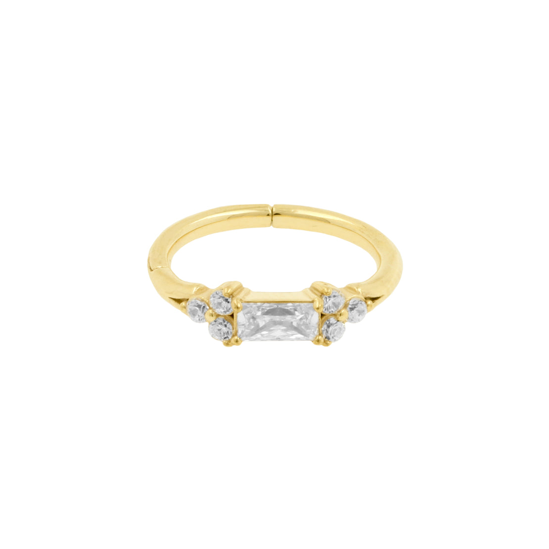 Nikkelvrij Staal Click Ring Ingezet met Zirkonia Baguette Goud