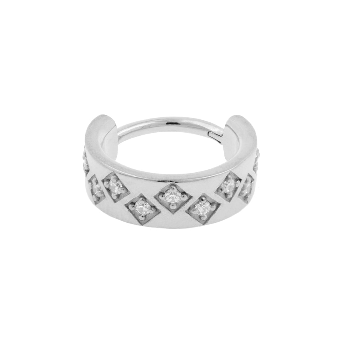 Nikkelvrij Staal Platte Click Ring Ingezet met Zirkonia Zilver