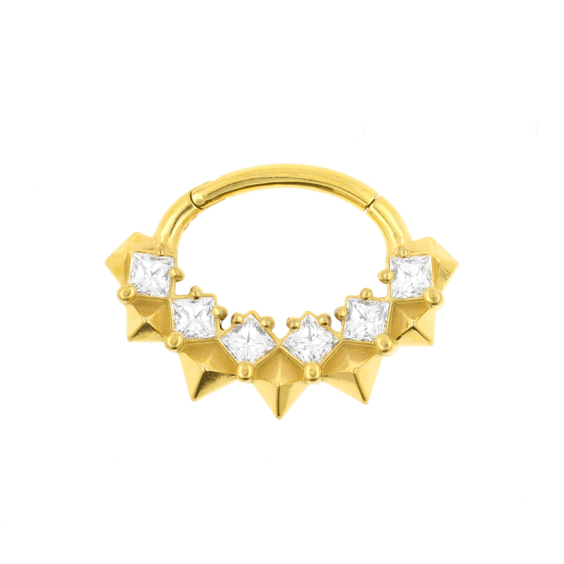 Nikkelvrij Stalen Daith Clicker - Zirkonia Square Studs Goud