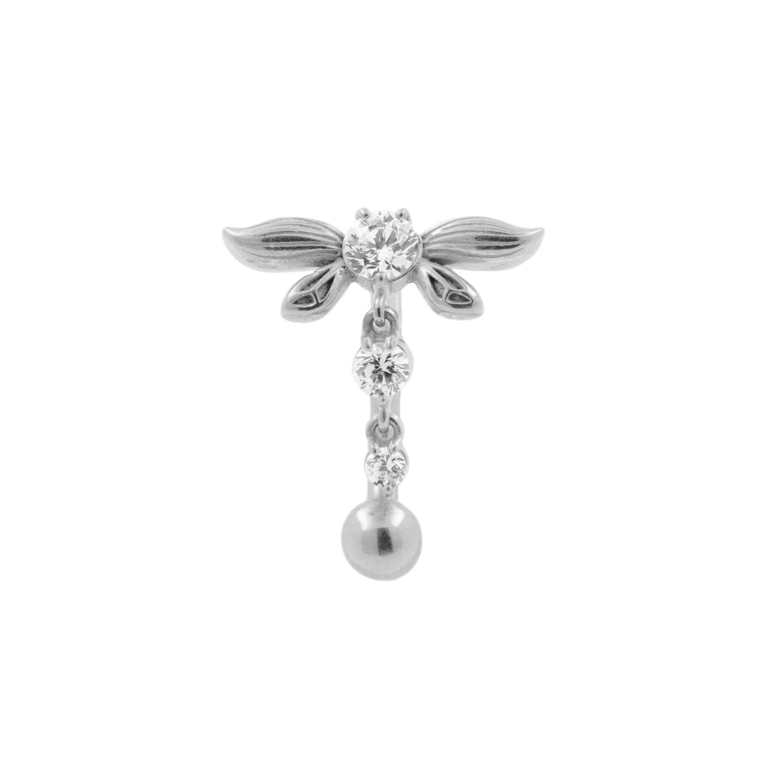 Surgical Steel Navel Curve Zirconia Dangle Silver