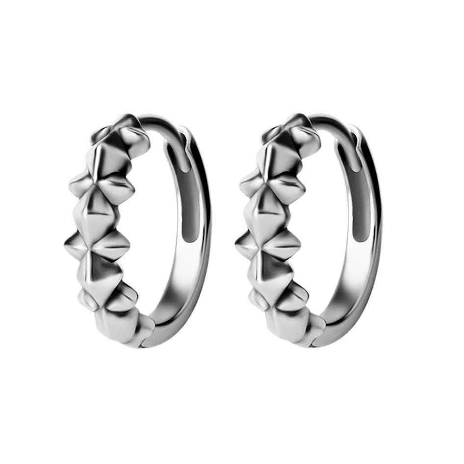 Surgical Steel Click Hoop Earrings - Spikes Silver
