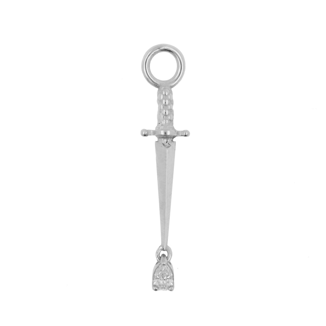 Nickel-Free Stainless Steel Click Ring Charm - Zirconia Dagger - Silver
