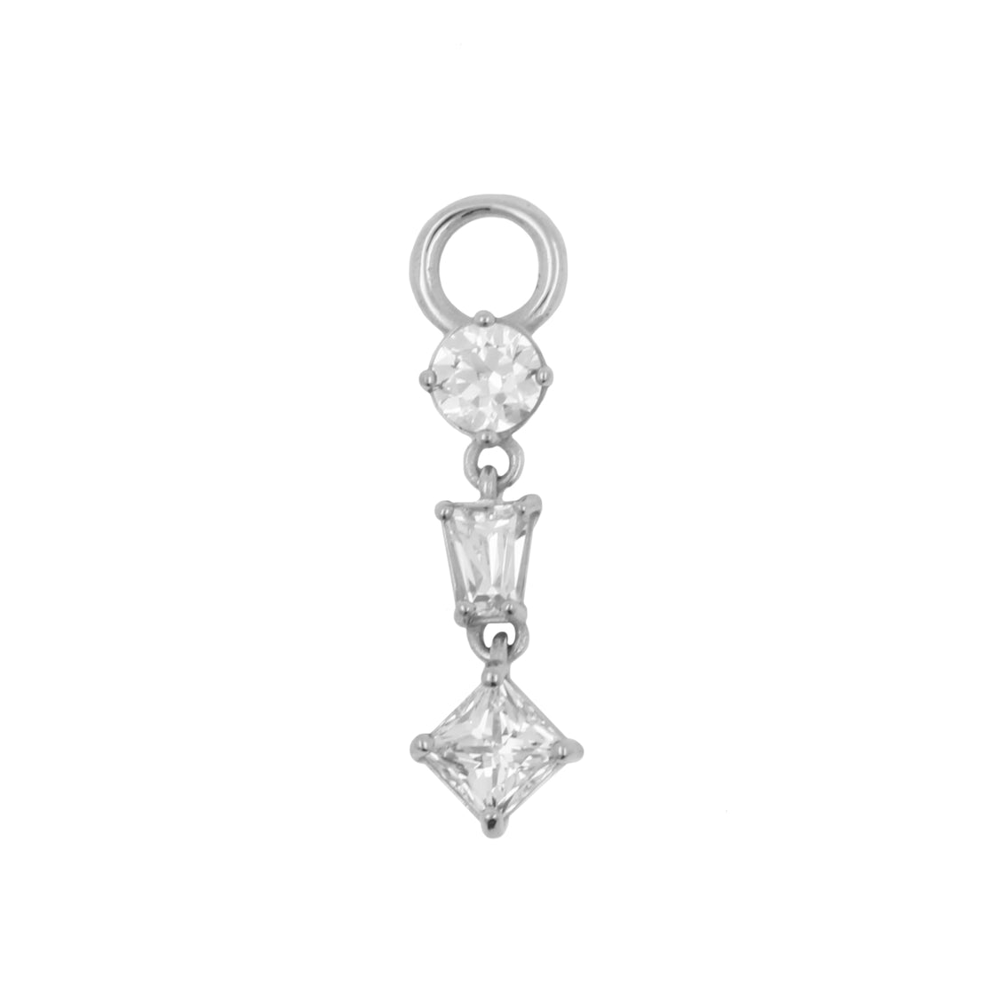 Nickel-Free Stainless Steel Click Ring Charm - Zirconia Dangle - Silver