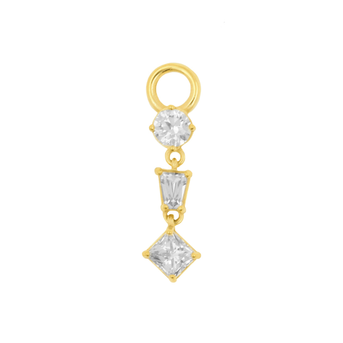 Nickel-Free Stainless Steel Click Ring Charm - Zirconia Dangle - Gold