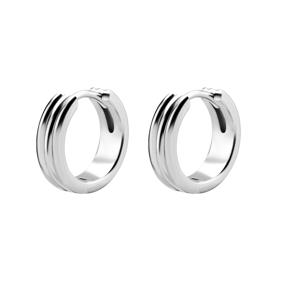Surgical Steel Click Hoop Earrings - Striped - Silver