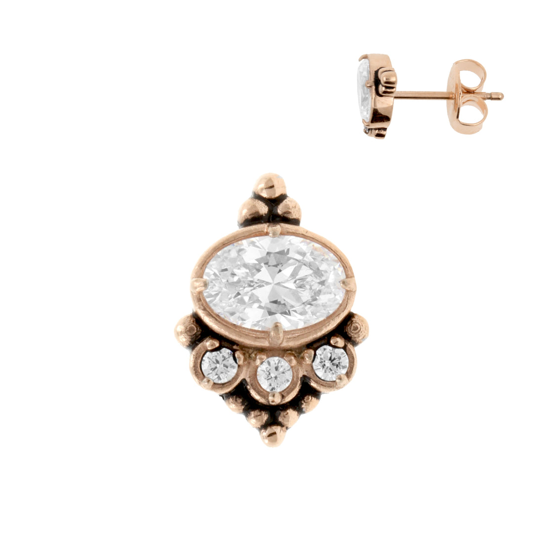 Chirurgisch Stalen Zirkonia Cluster Oorstekers Rose Goud