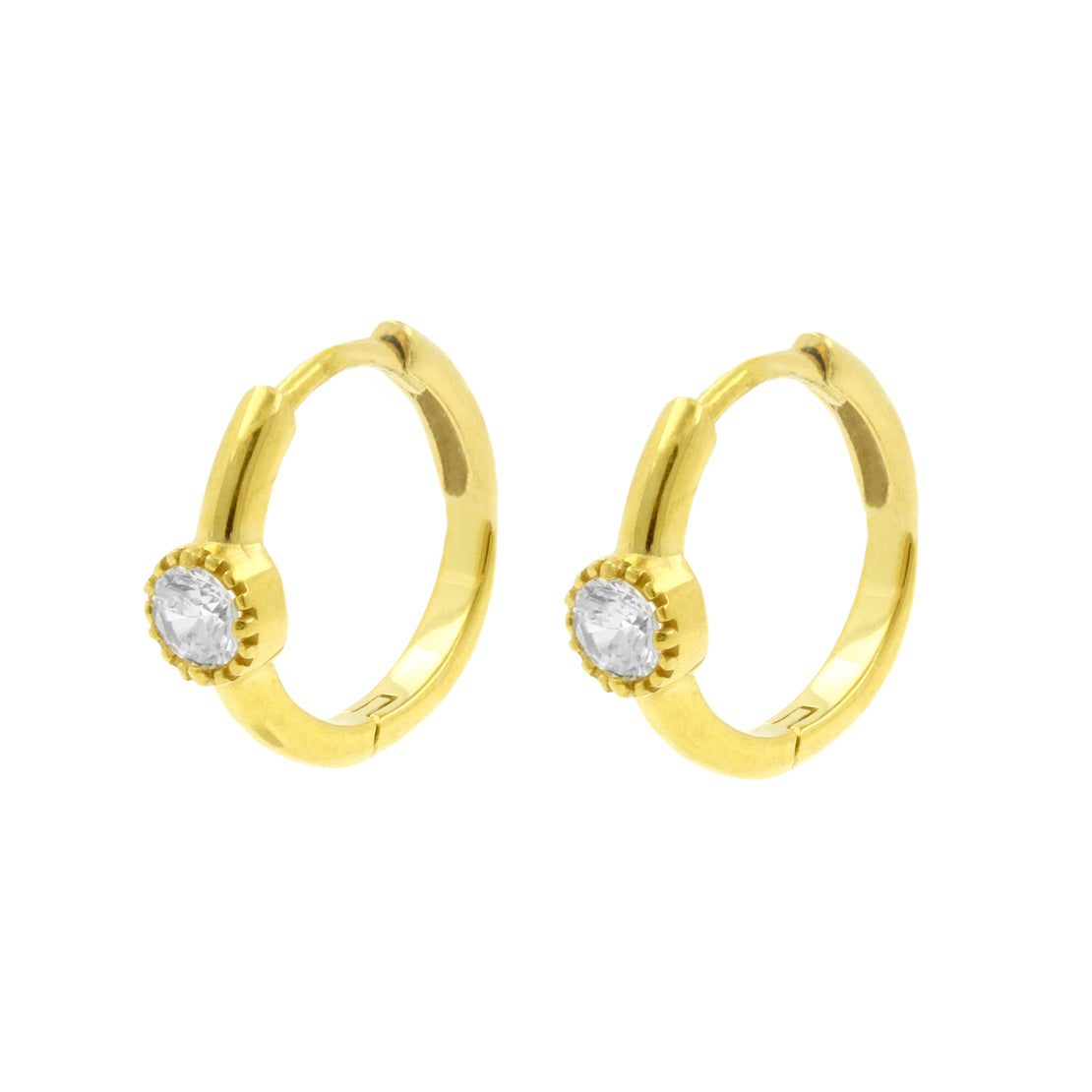 Surgical Steel Click Hoop Earrings - Zirconia Vintage - Gold
