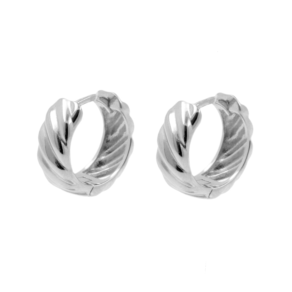925 Silver Ear Hoops - Stripes - Silver