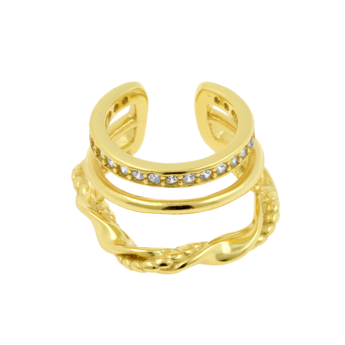 925 Silver Ear Cuff - Grunge Loop - Gold