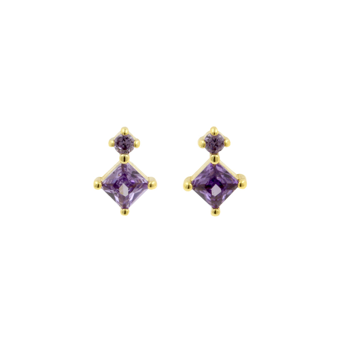 925 Silver Earstuds With Purple Gems - Gold