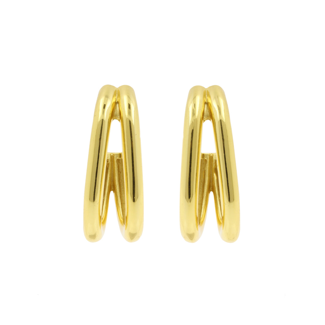 925 Silver Earrings - Hoops Double - Gold