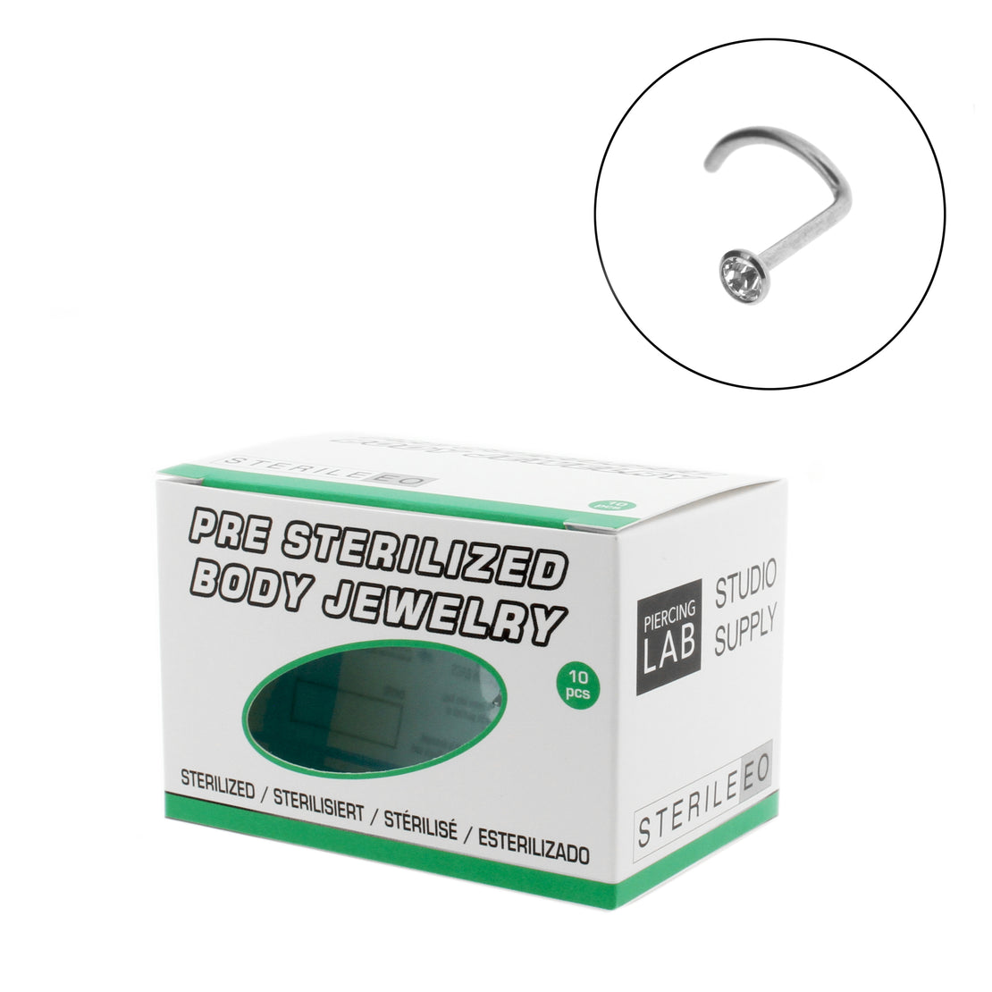 Titanium Zirconia Nose Stud - Sterilized (10 pcs) Silver