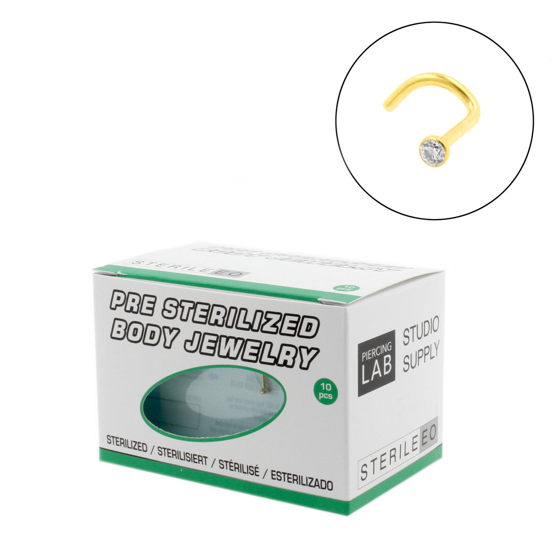 Titanium Zirconia Nose Stud - Sterilized (10 pcs) Gold
