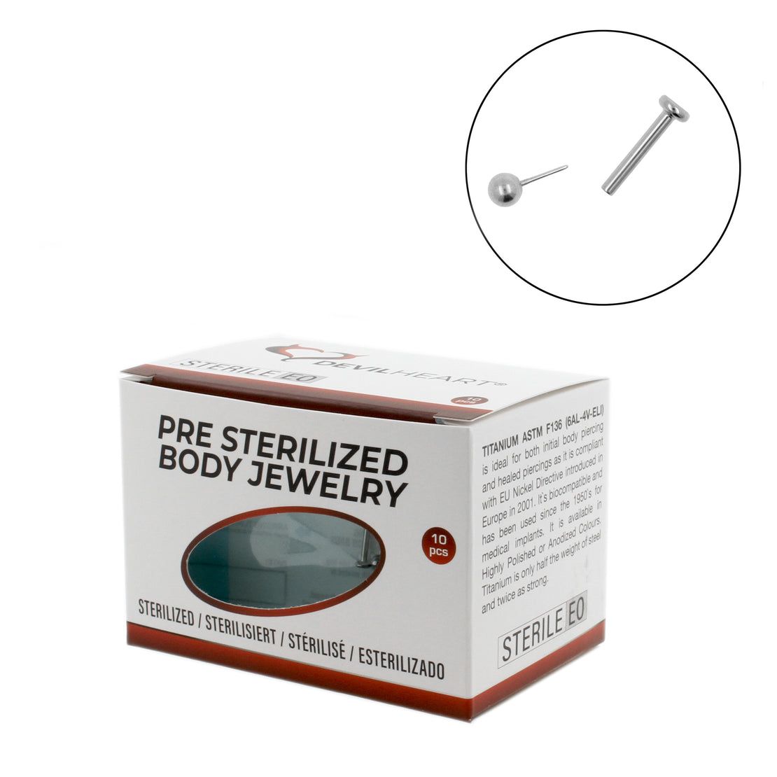 Titanium Labret Stud - Sterilized (10 pcs) Silver