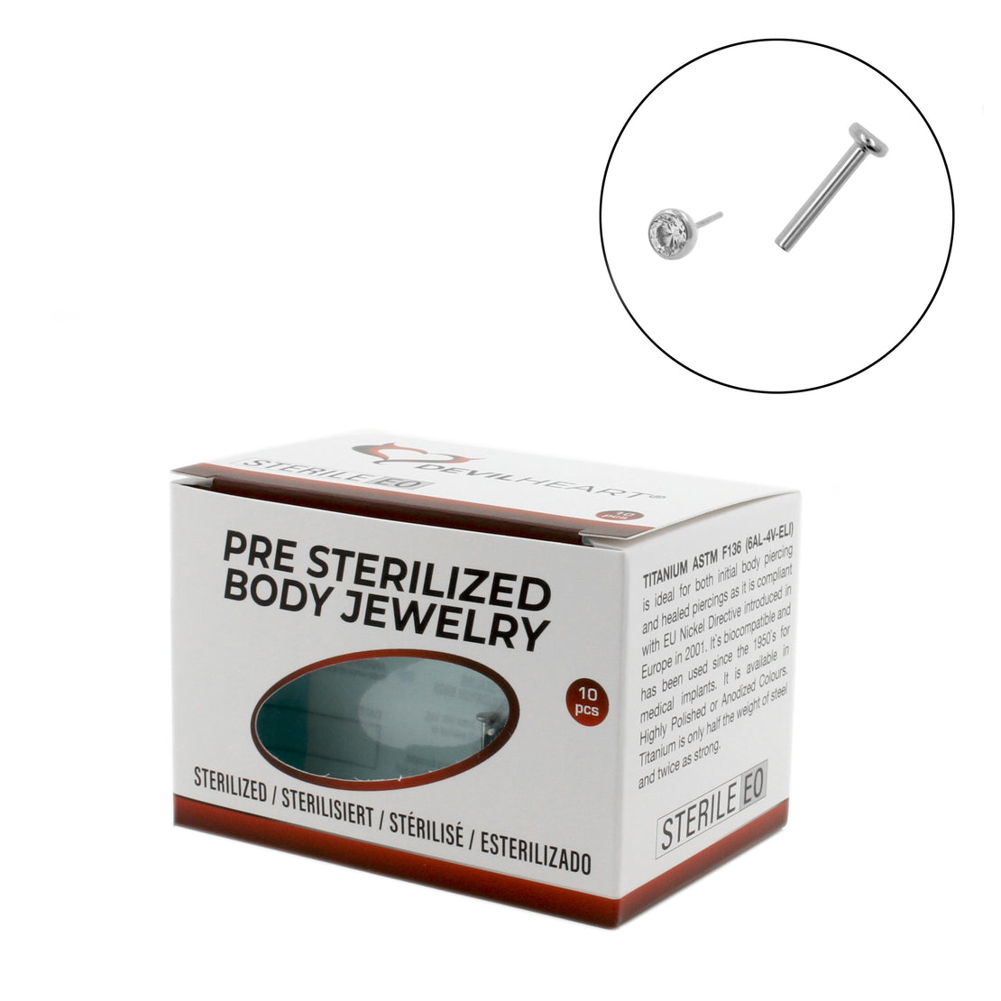 Titanium Zirconia Labret Stud - Sterilized (10 pcs) Silver