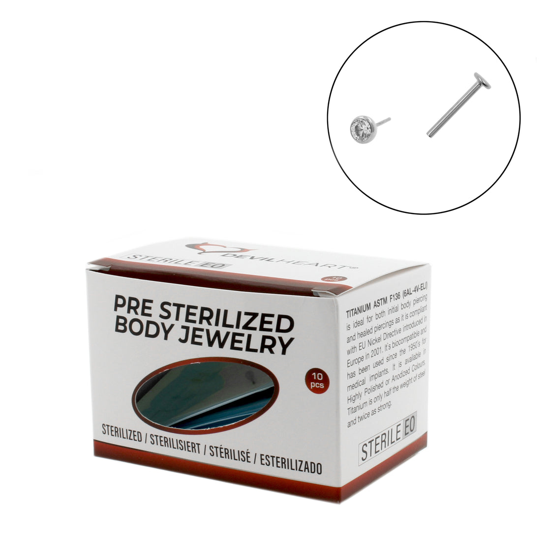 Titanium Zirconia Labret Stud - Sterilized (10 pcs) Silver