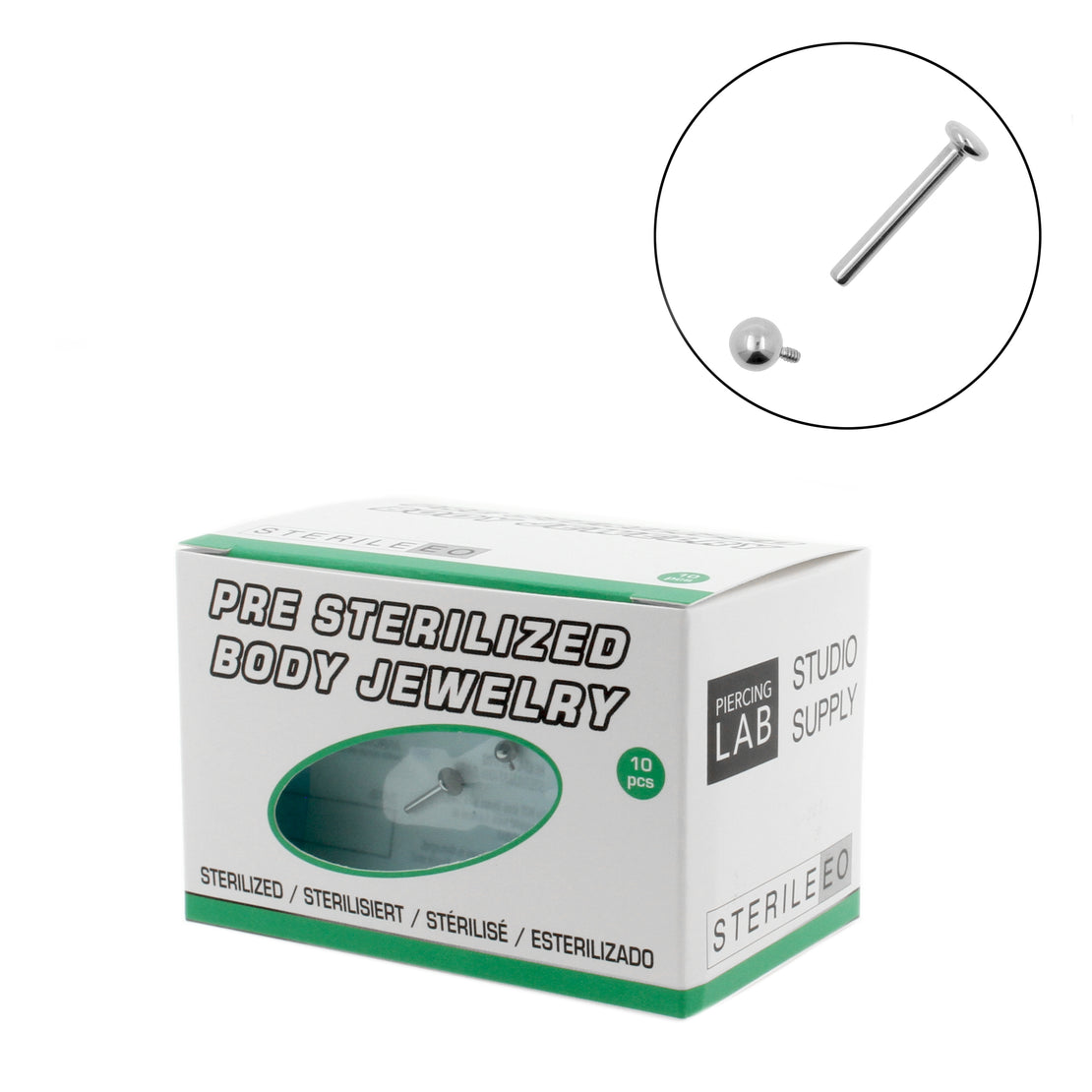 Titanium Labret Stud - Sterilized (10 pcs) Silver