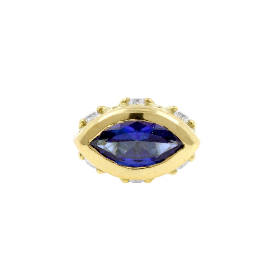 18 Karat Gold Zirconia And Topaz Marquise Dark Blue