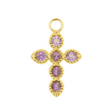 18 Karat Gold Click Ring Charm - Cross Pink Amethyst