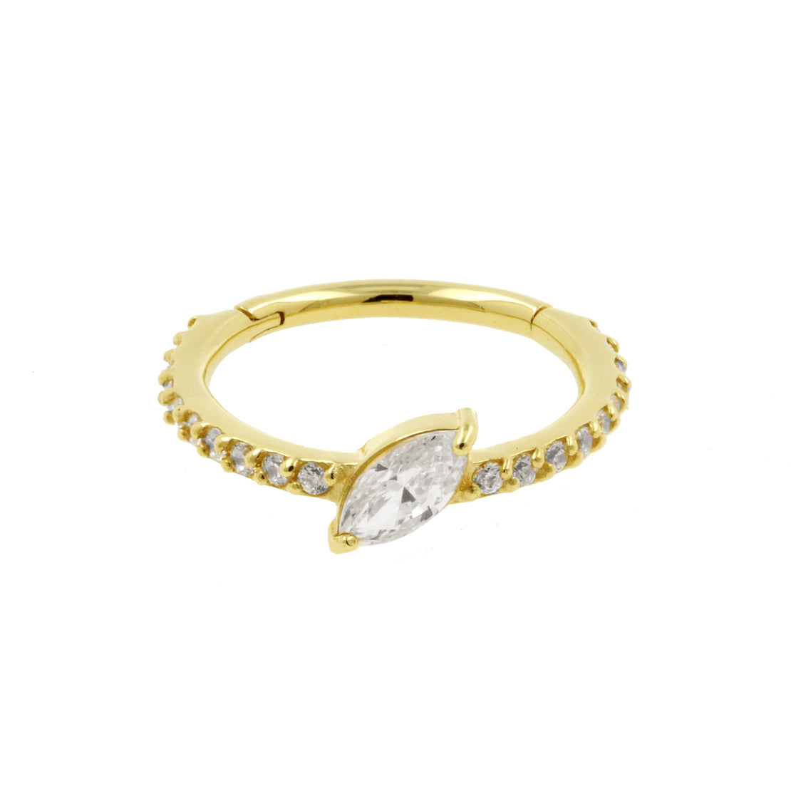 18 Karaats Gouden Conch Clicker - Zirkonia Marquise En Gems Clear