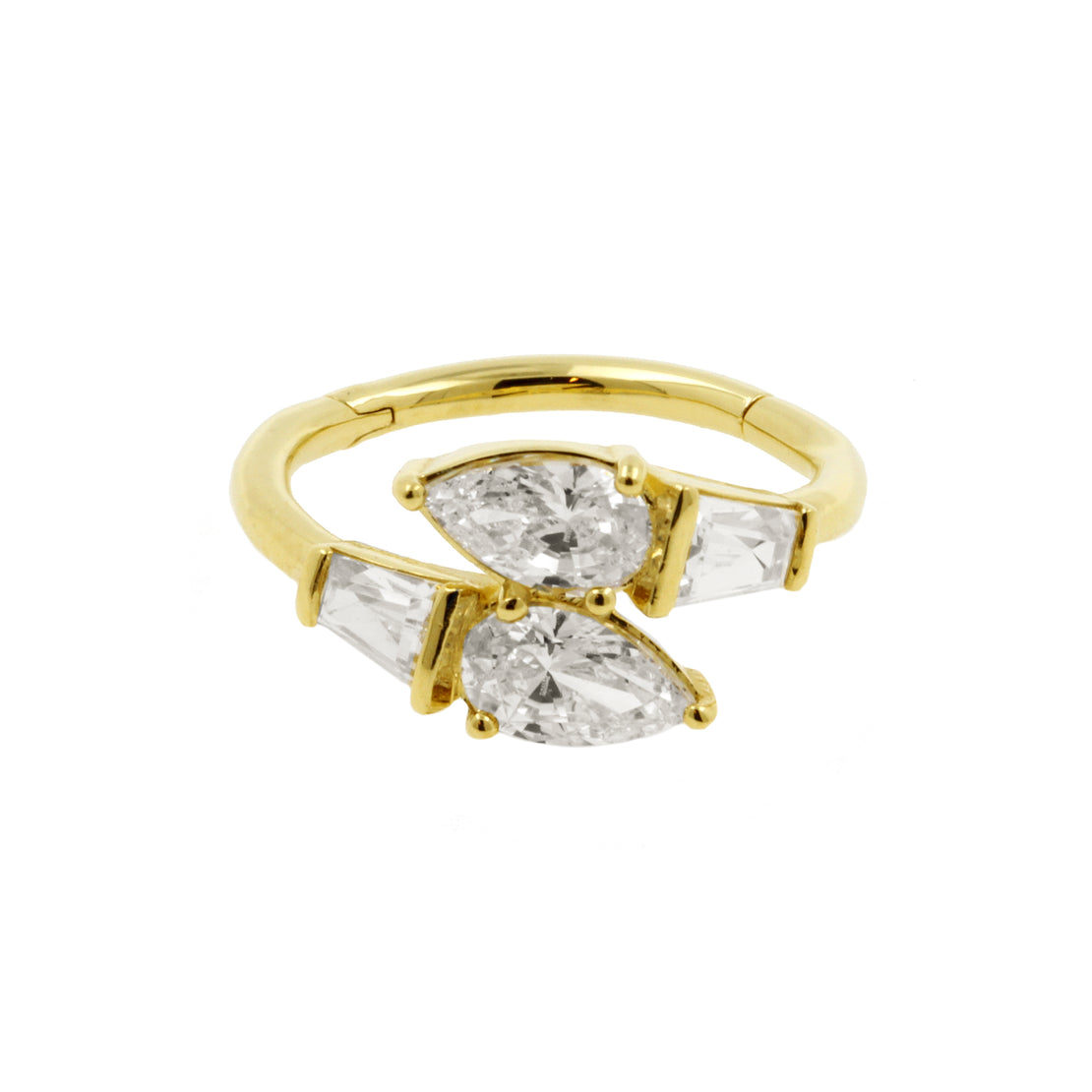 18 Karaats Gouden Conch Clicker - Zirkonia Droplet Vine Clear