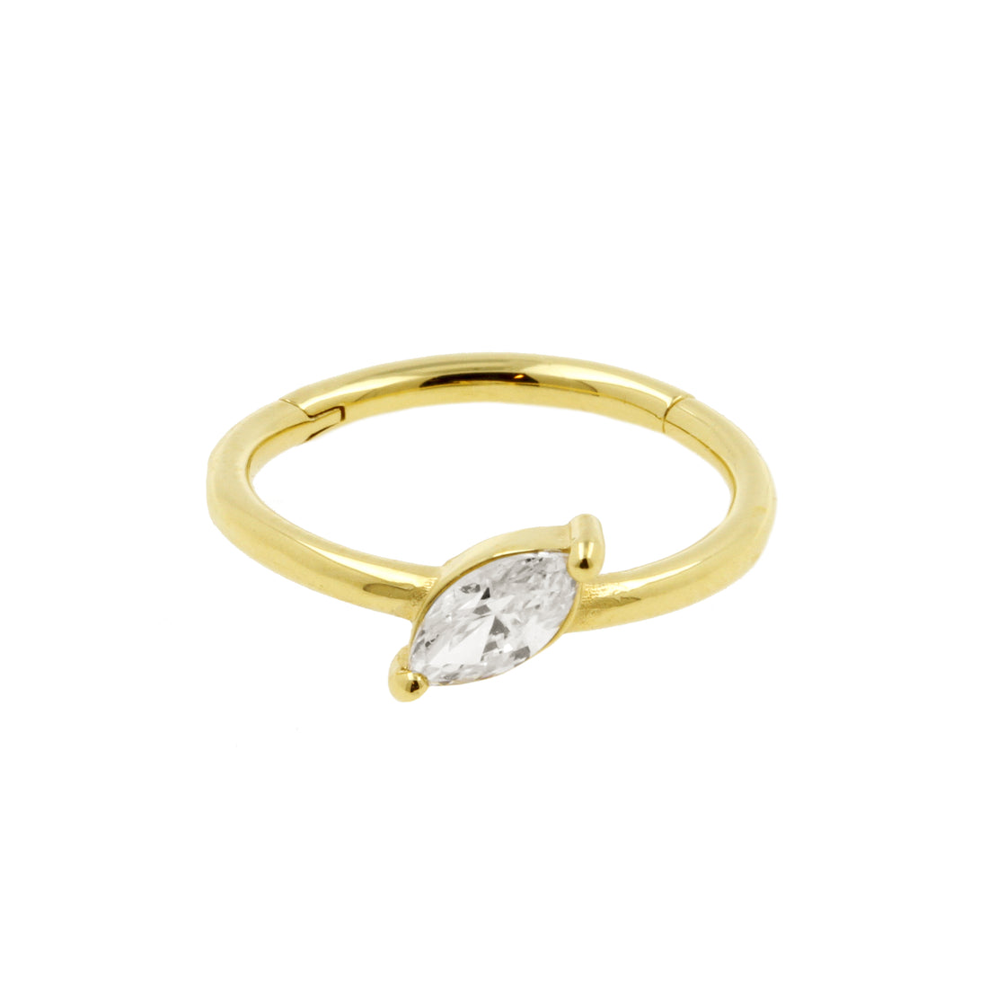 18 Karaats Gouden Conch Clicker - Zirkonia Angled Marquise Clear