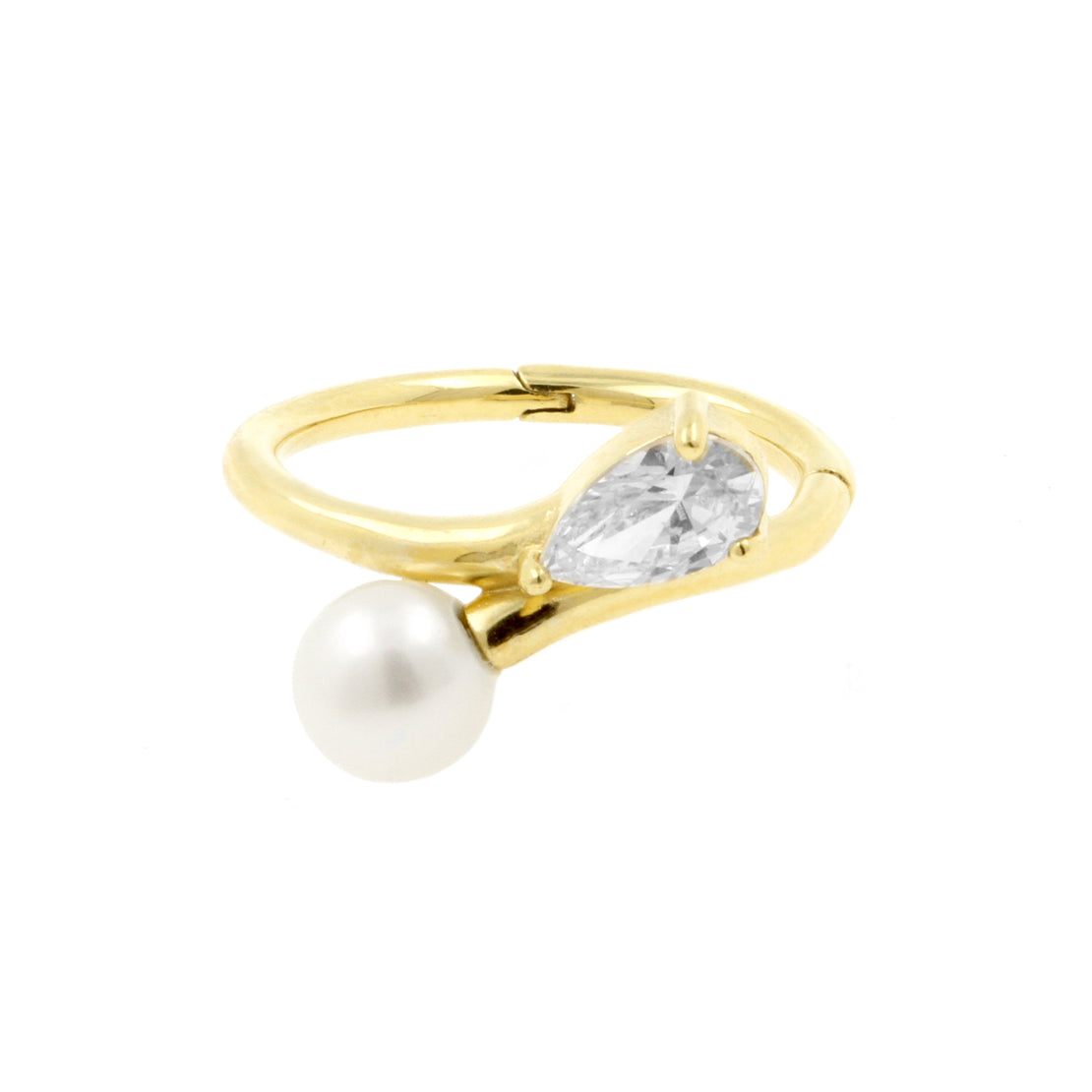 18 Karaats Gouden Conch Clicker - Zirkonia En Parel Clear