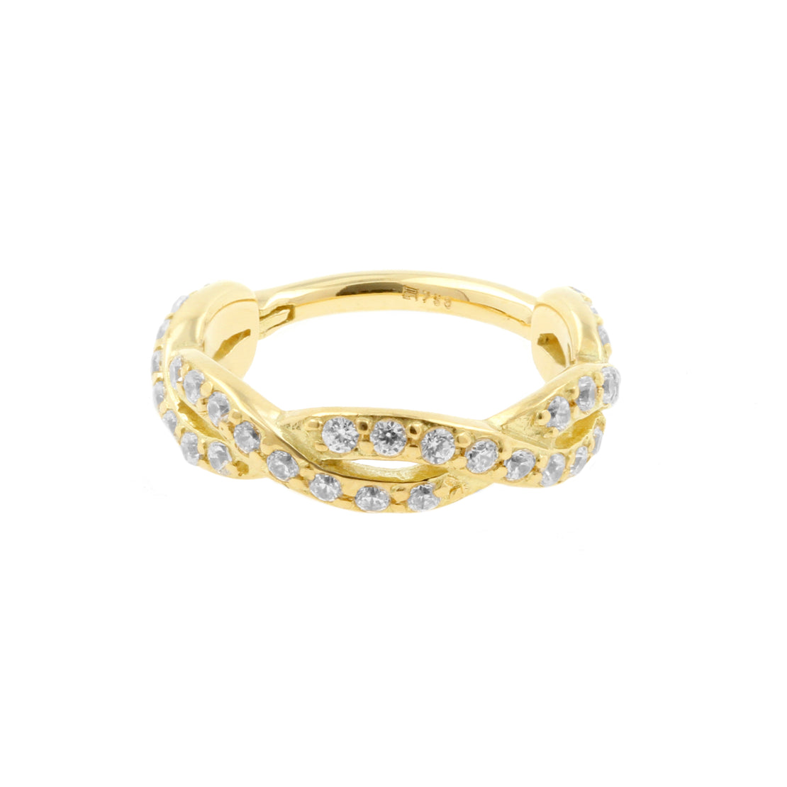 18 Karaats Gouden Conch Clicker - Zirkonia Braid Clear