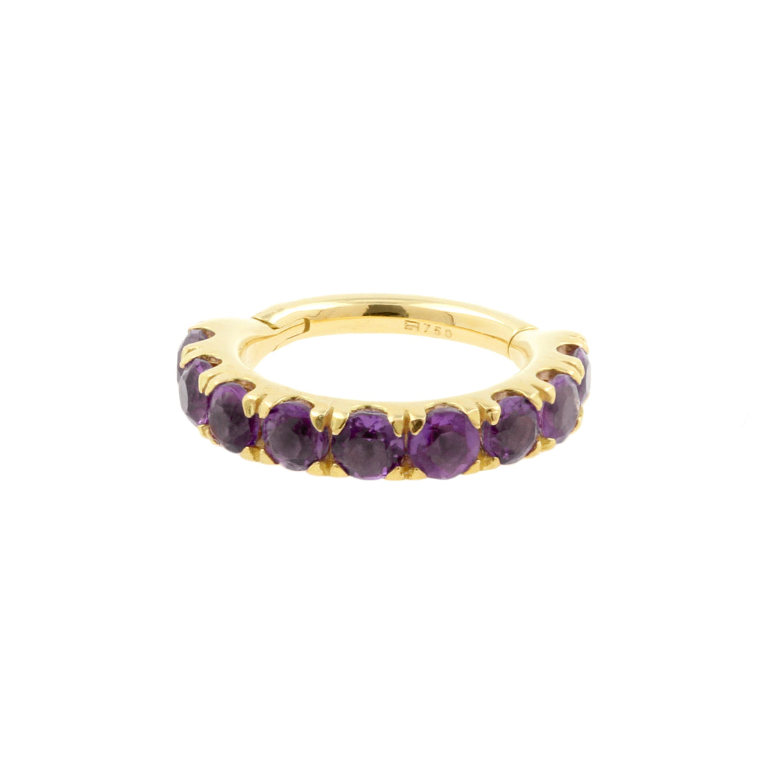 18 Karaats Gouden Click Ring - Amethyst Round Dark Purple