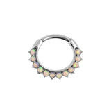 Chirurgischer Stahlring mit rotem Opal und Sonnenblumen-Design