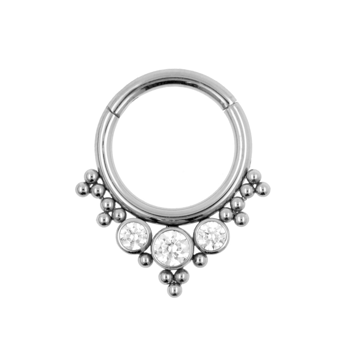 Titanium Zirkonia Cluster Click Ring Clear