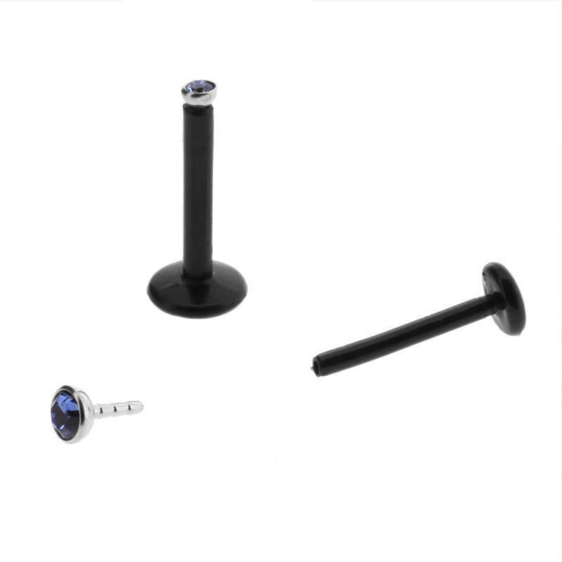 Surgical Steel Jewelled Insert For Bioplast Labret Light Blue Sapphire