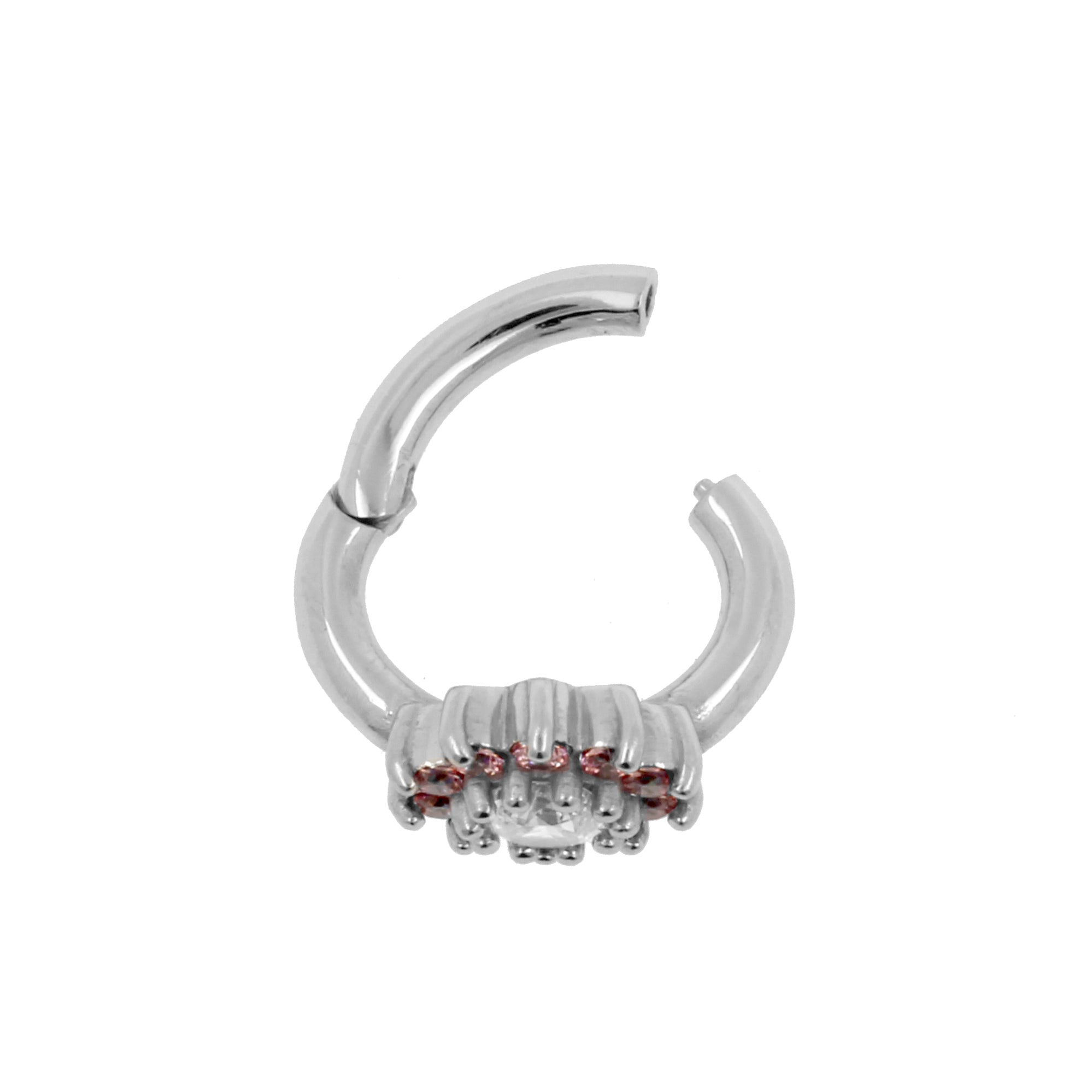 Nikkelvrij Stalen Zirkonia Navel Clicker - Flower Clear / Pink