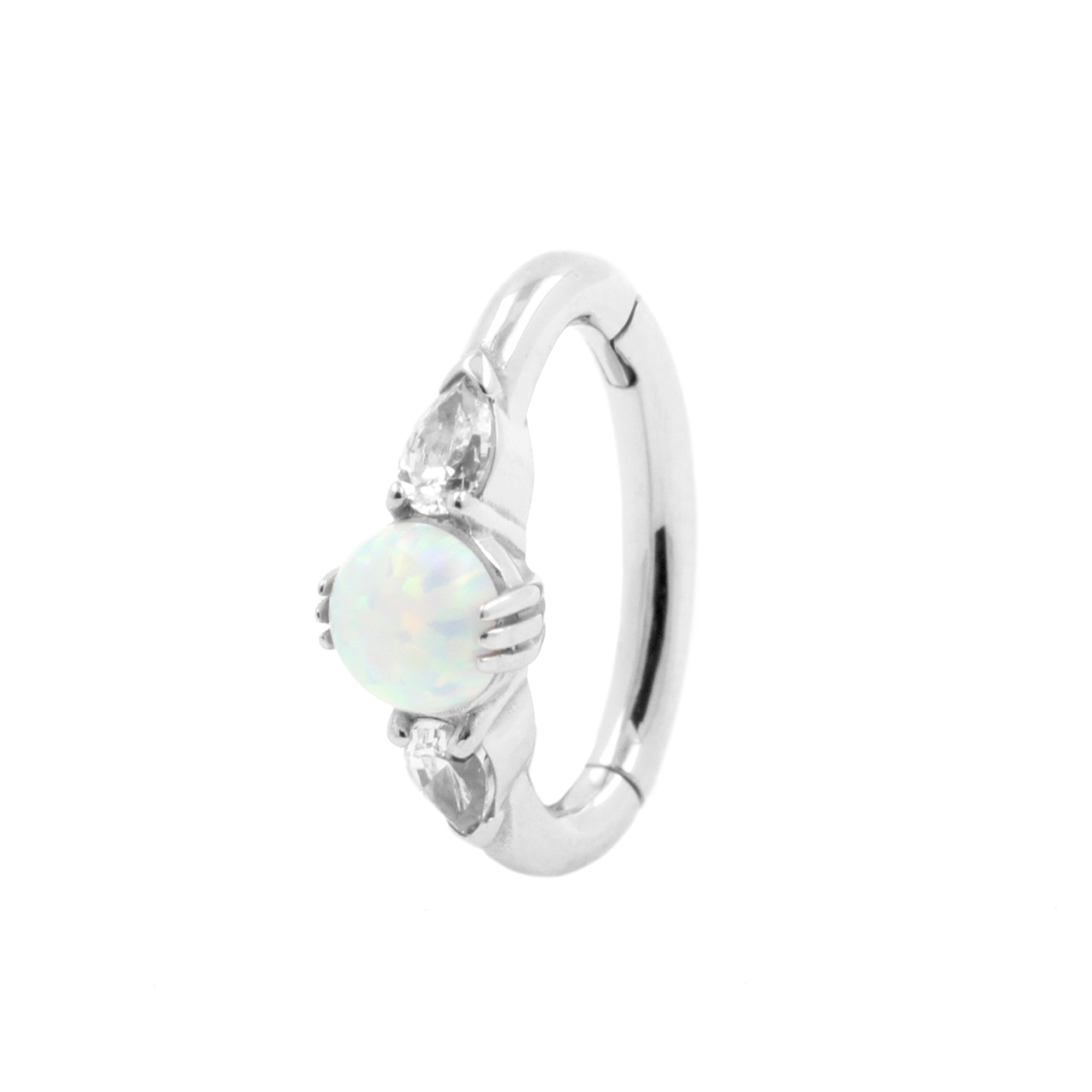 Nikkelvrij Stalen Navel Clicker - Opaal En Zirkonia White Opal