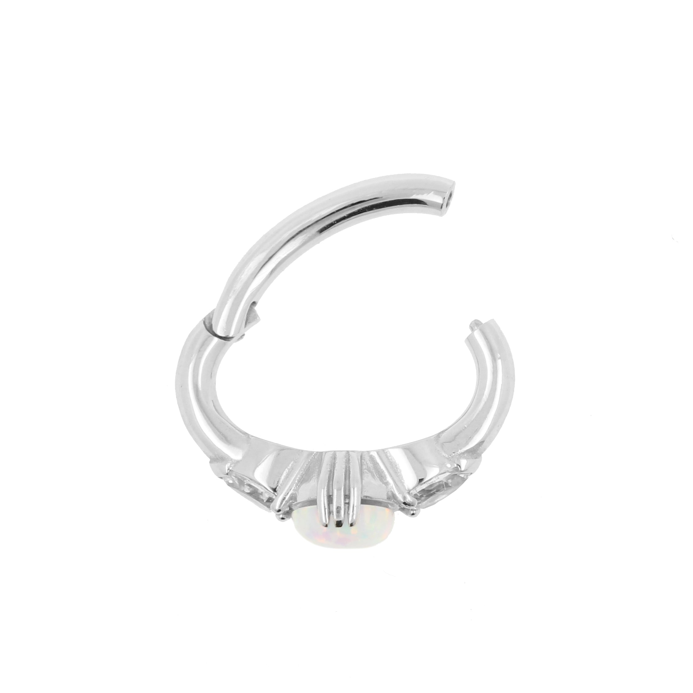 Nikkelvrij Stalen Navel Clicker - Opaal En Zirkonia White Opal