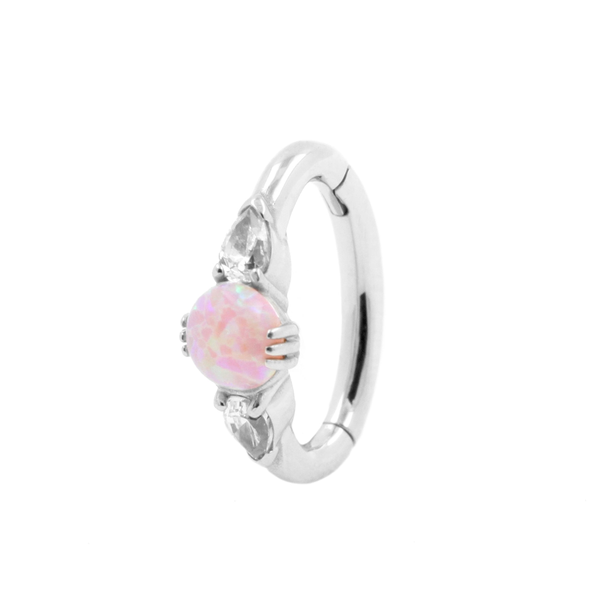 Nikkelvrij Stalen Navel Clicker - Opaal En Zirkonia Pink Opal