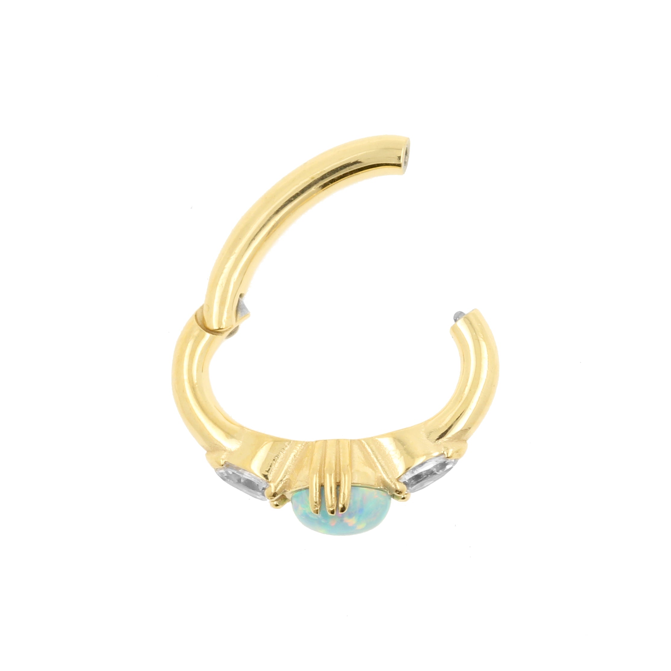 Nikkelvrij Stalen Navel Clicker - Opaal En Zirkonia Light Green Opal