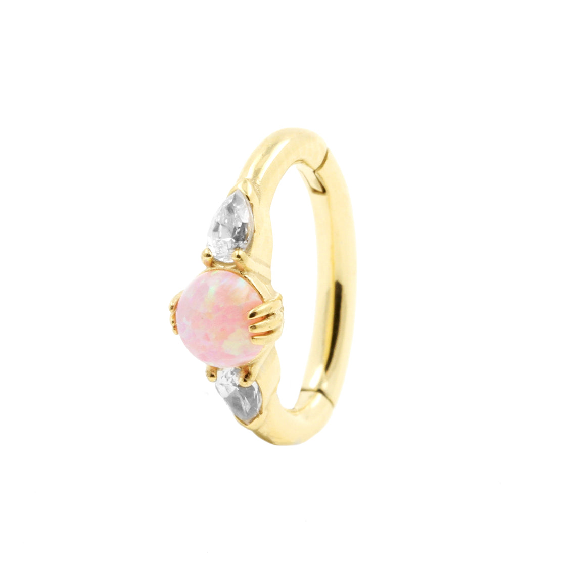 Nikkelvrij Stalen Navel Clicker - Opaal En Zirkonia Pink Opal