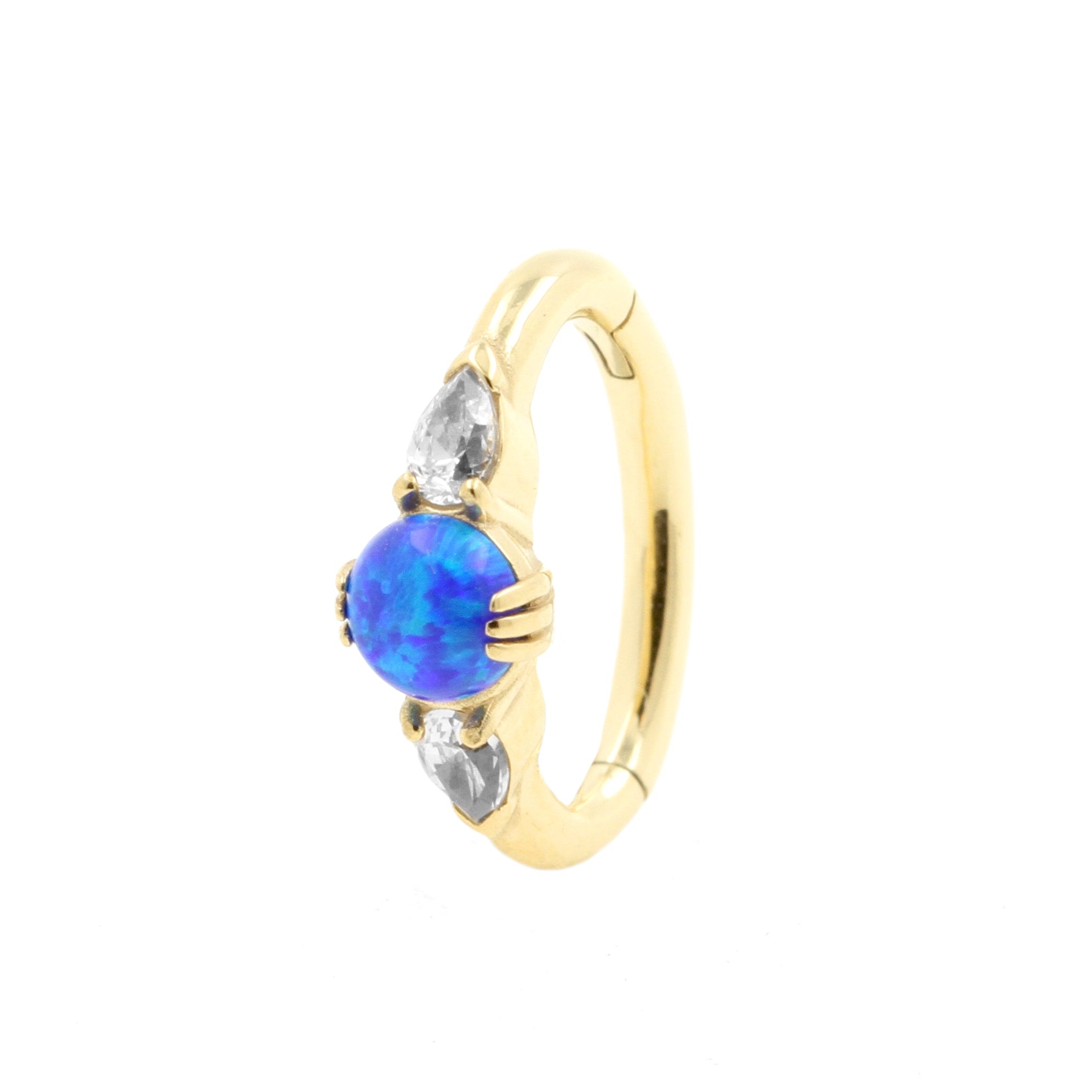 Nikkelvrij Stalen Navel Clicker - Opaal En Zirkonia Sapphire Blue Opal