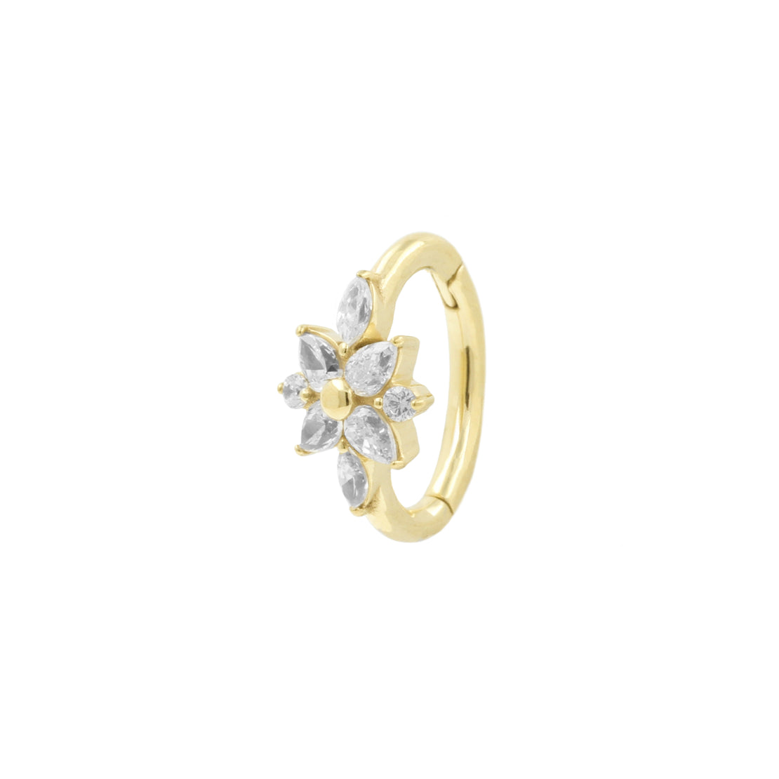 Nikkelvrij Stalen Navel Clicker - Zirkonia Bloem - Goud