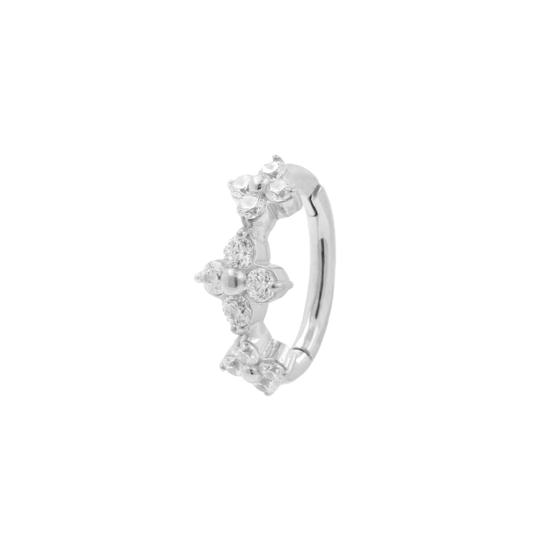 Nikkelvrij Stalen Navel Clicker - Zirkonia Bloemen - Zilver