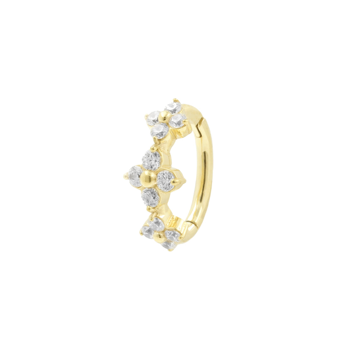 Nikkelvrij Stalen Navel Clicker - Zirkonia Bloemen - Goud