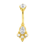 Chirurgenstahl Bauchnabelpiercing mit ovalem Zirkonia-Cluster